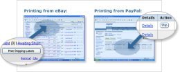 Blue and white Depiction of two computer screens. The first screen is entitled Enter Your Zip Code and the Destination Zip Code and has a bubble on the computer screen on the top right column which is magnified in a bubble to indicate where this would be done. The second screen is called Compare results and view which option is best for you! This one has a zoomed in bubble in the middle of the left column.