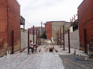 The initial construction begins in summer 2013 at El Rey, at 919 U St. NW. The taqueria, slated to open Dec. 29, 2013, was built largely out of five shipping containers, reinforced with steel, and featuring a retractable roof. (Edit Lab @ Streetsense)