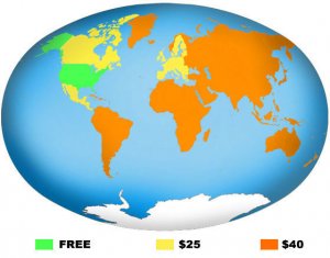 This helpful map from Minion Games' Hegemonic board game Kickstarter shows some options for backer shipping costs.